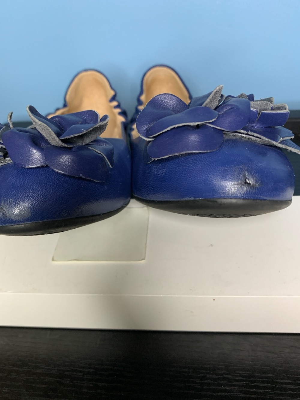 Tory Burch Royal Blue Leather Camellia Ballet Flats - Picture 7 of 7